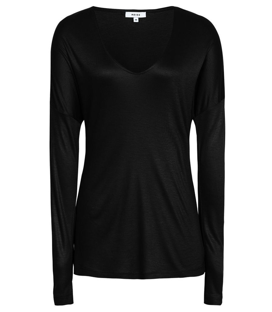 Reiss Nadea - Long Sleeved T-shirt in Black, Womens, Size XL