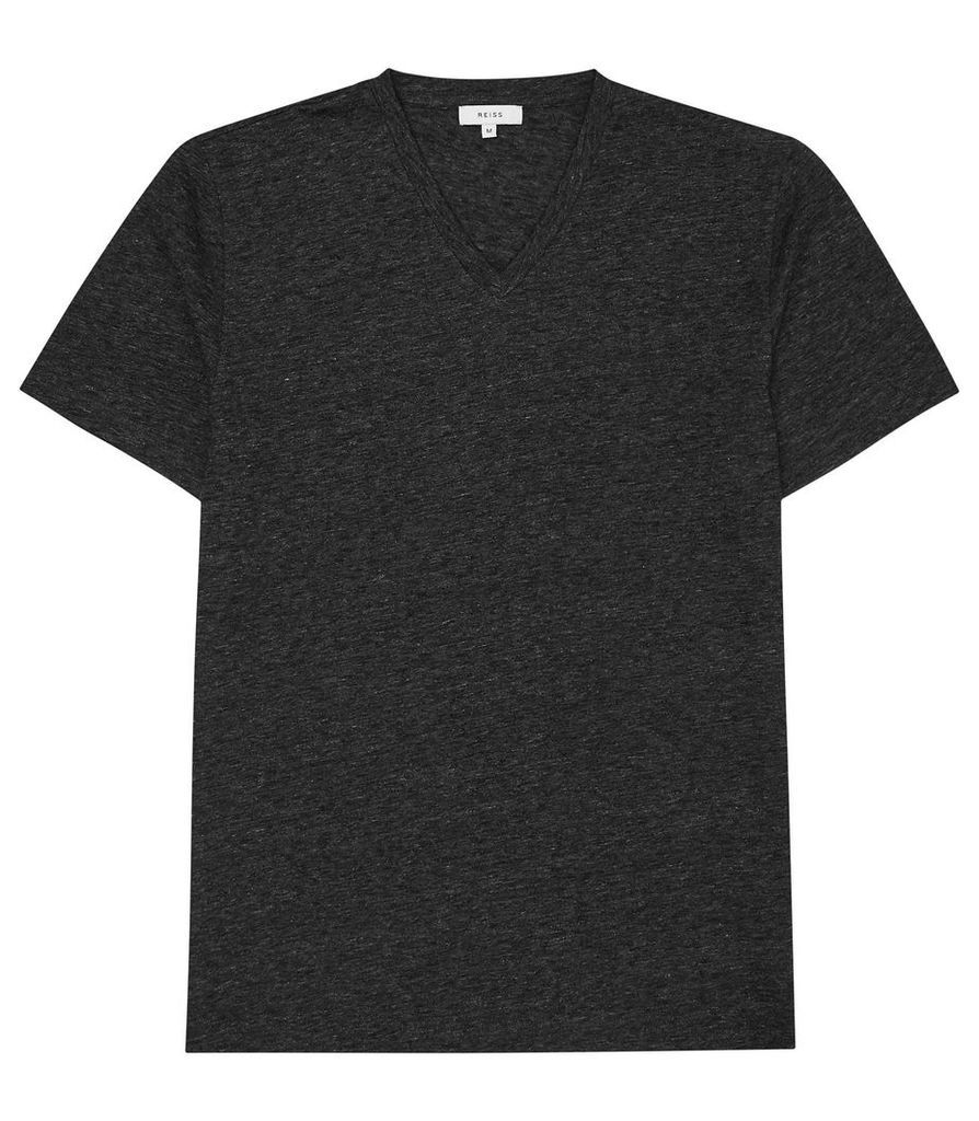 Reiss Gondola - V-neck Melange T-shirt in Charcoal, Mens, Size XXL