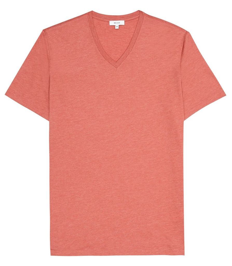 Reiss Dayton Marl - V-neck T-shirt in Burnt Coral, Mens, Size XXL
