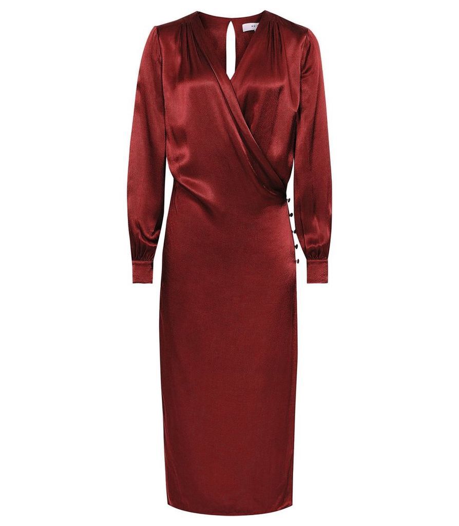 Reiss Renae - Satin Wrap Front Dress in Raspberry, Womens, Size 16