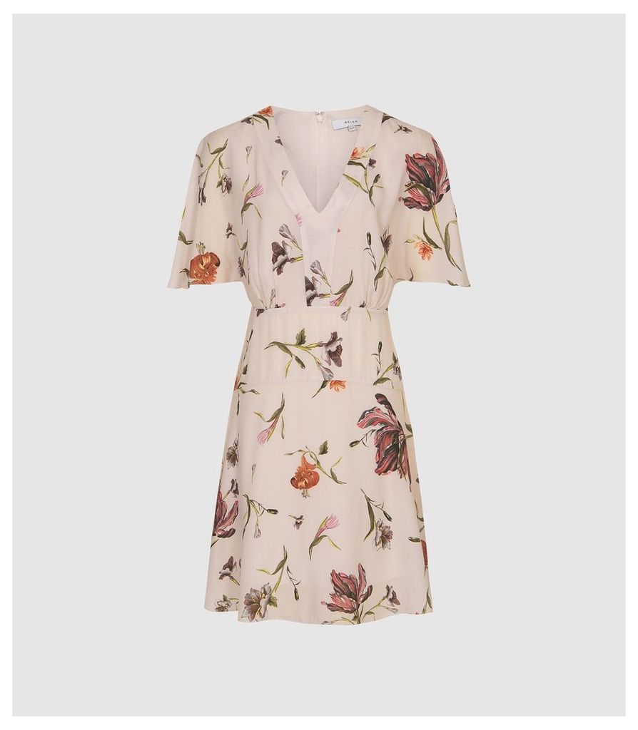 Reiss Ruby - Floral Printed Day Dress in Floral White, Womens, Size 16