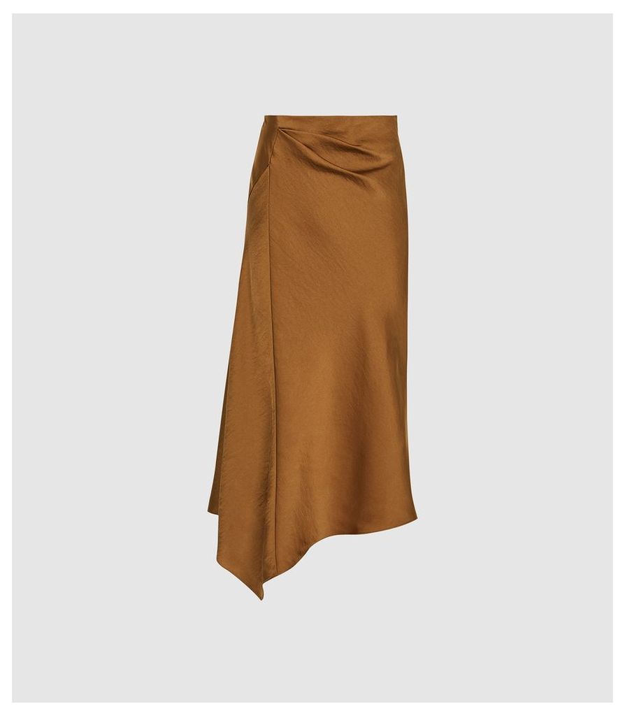 Reiss Aspen - Satin Slip Skirt in Cinnamon, Womens, Size 14