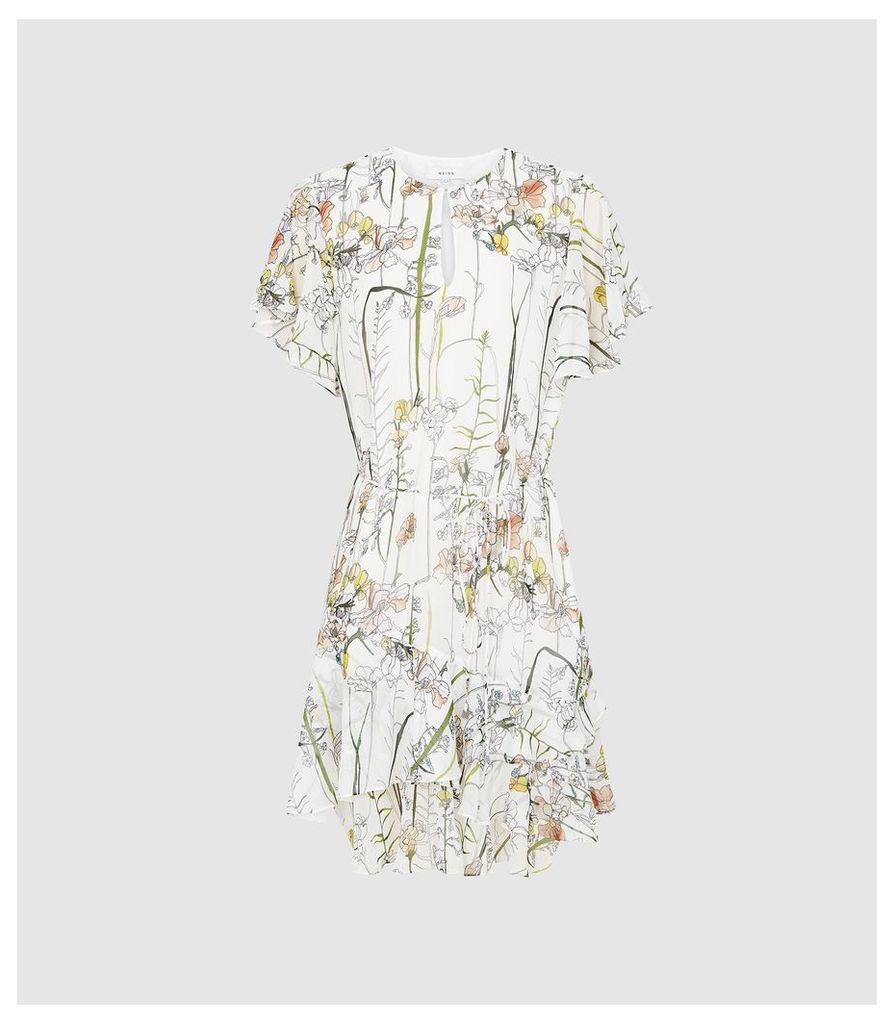 Reiss Juno - Floral Printed Mini Dress in White, Womens, Size 16
