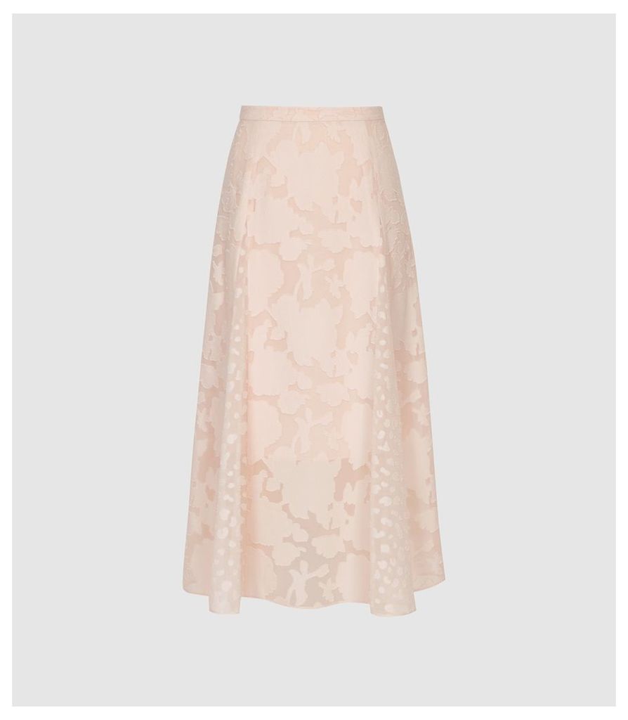 Reiss Chloe - Burnout Floral Midi Skirt in Pink, Womens, Size 14