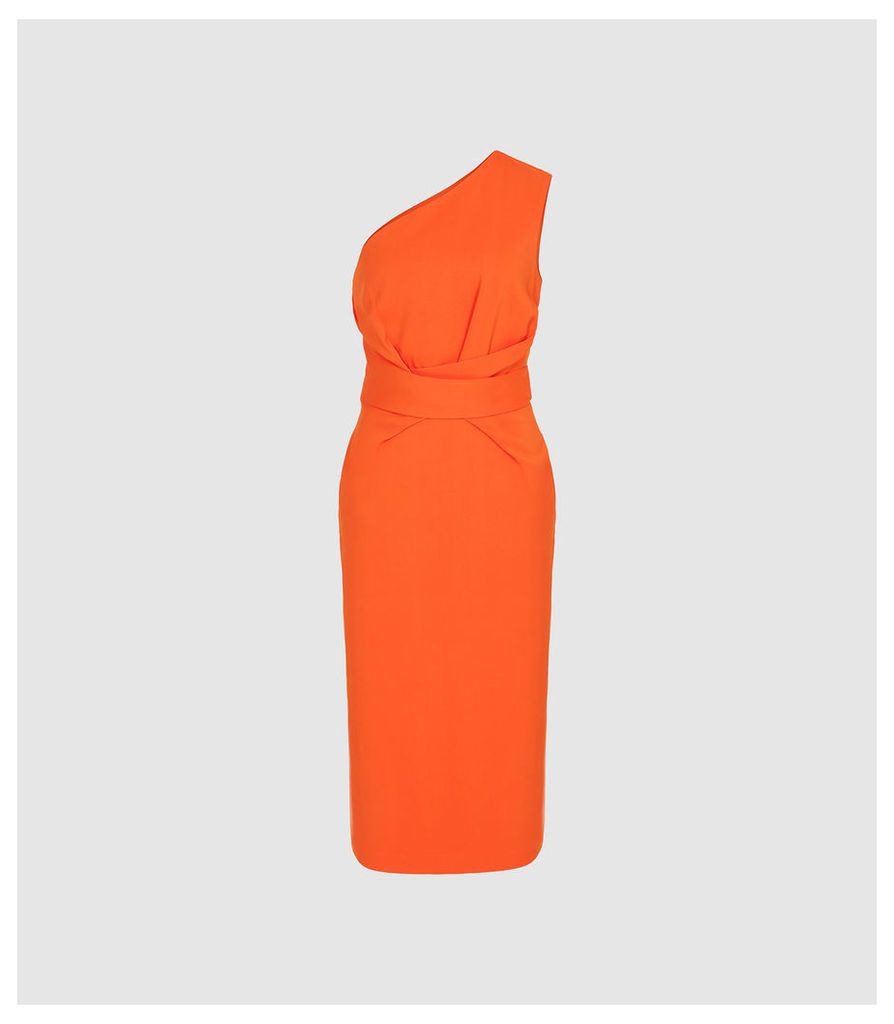 Reiss Laurent - One Shoulder Slim Fit Dress in Orange, Womens, Size 16