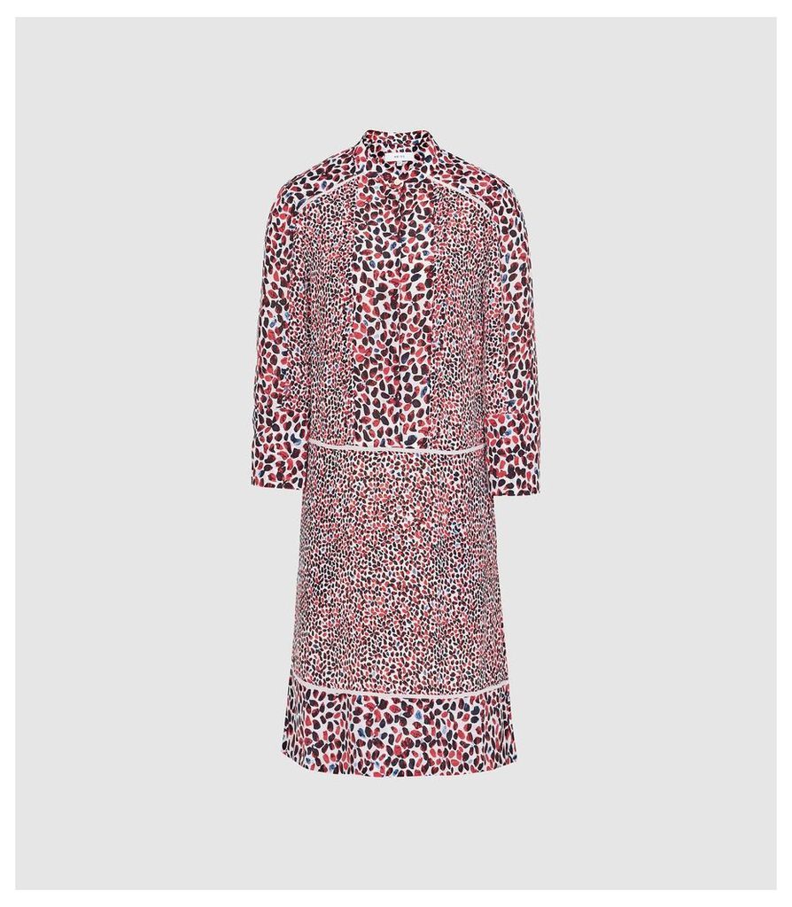 Reiss Anush - Floral Printed Tea Dress in Red, Womens, Size 16