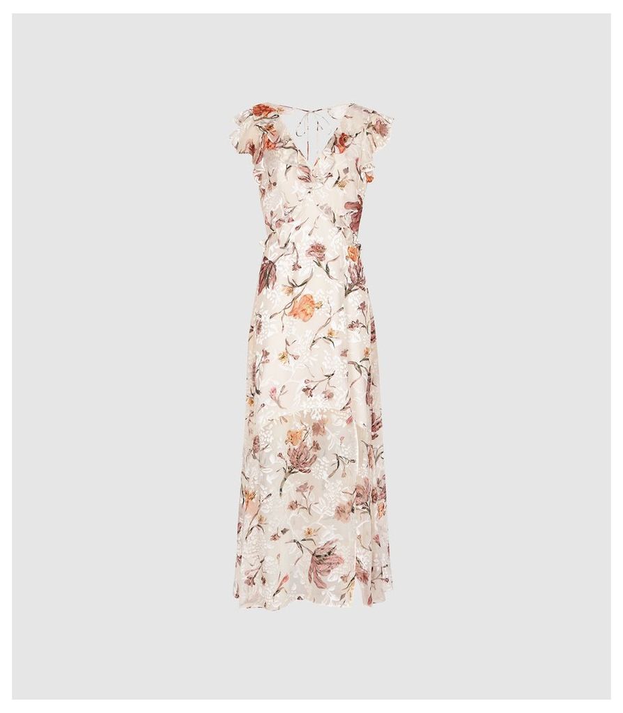Reiss Leila - Burnout Floral Printed Maxi Dress in Pink, Womens, Size 16