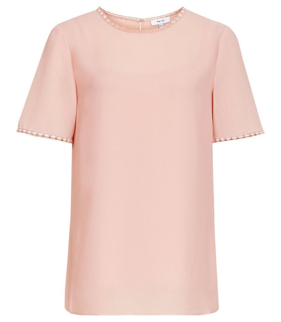 Reiss Stella - Lace Trim Top in Pale Pink, Womens, Size 14