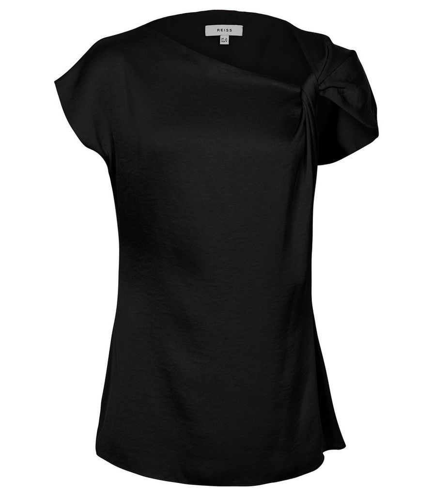 Reiss Trinny - Twist Sleeve Detail Top in Black, Womens, Size 14