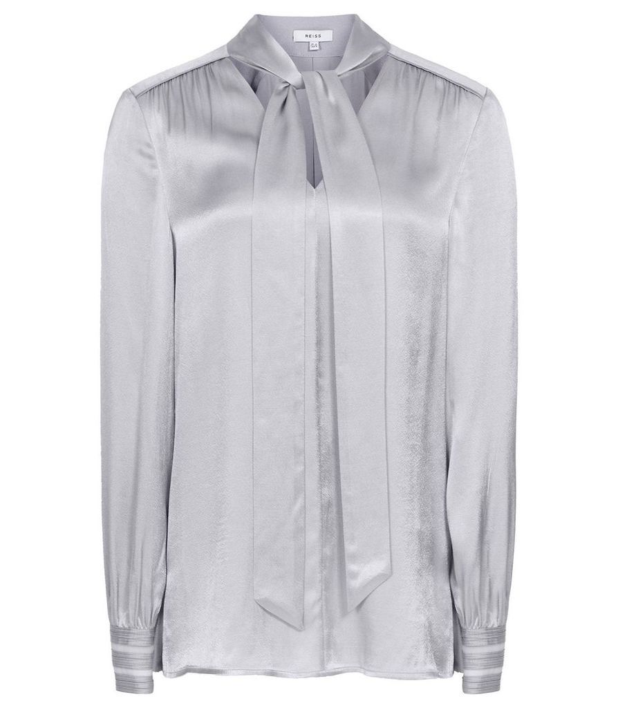 Reiss Olivia - Satin Neck Tie Blouse in Lilac, Womens, Size 14
