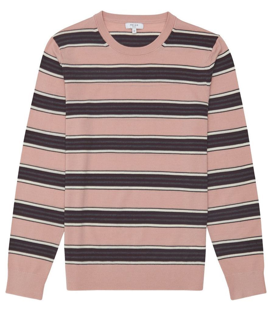 Reiss Samuels - Wool Striped Crew Neck Jumper in Pink, Mens, Size XXL