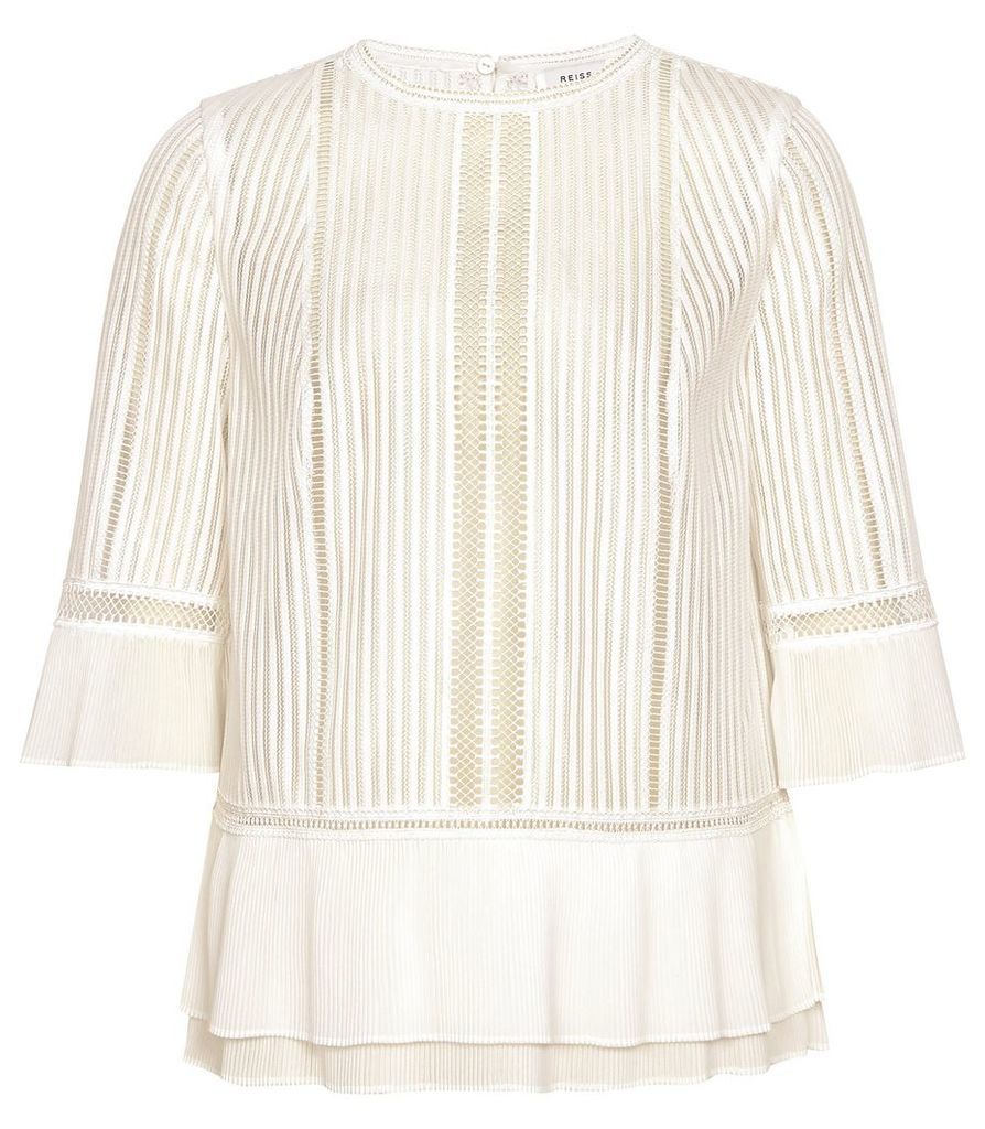 Reiss Erika - Lace Peplum Top in Ivory, Womens, Size 14
