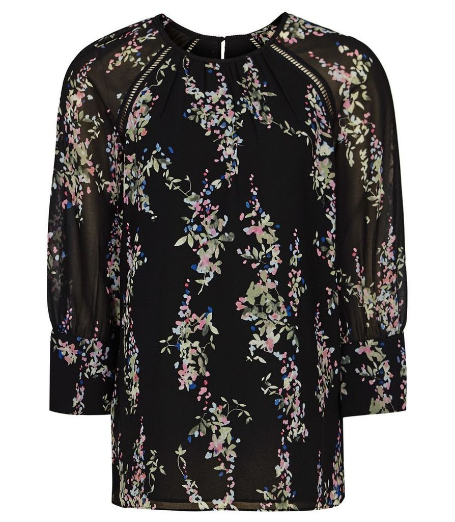 Reiss Pisa - Printed Blouse in Black Floral, Womens, Size 14