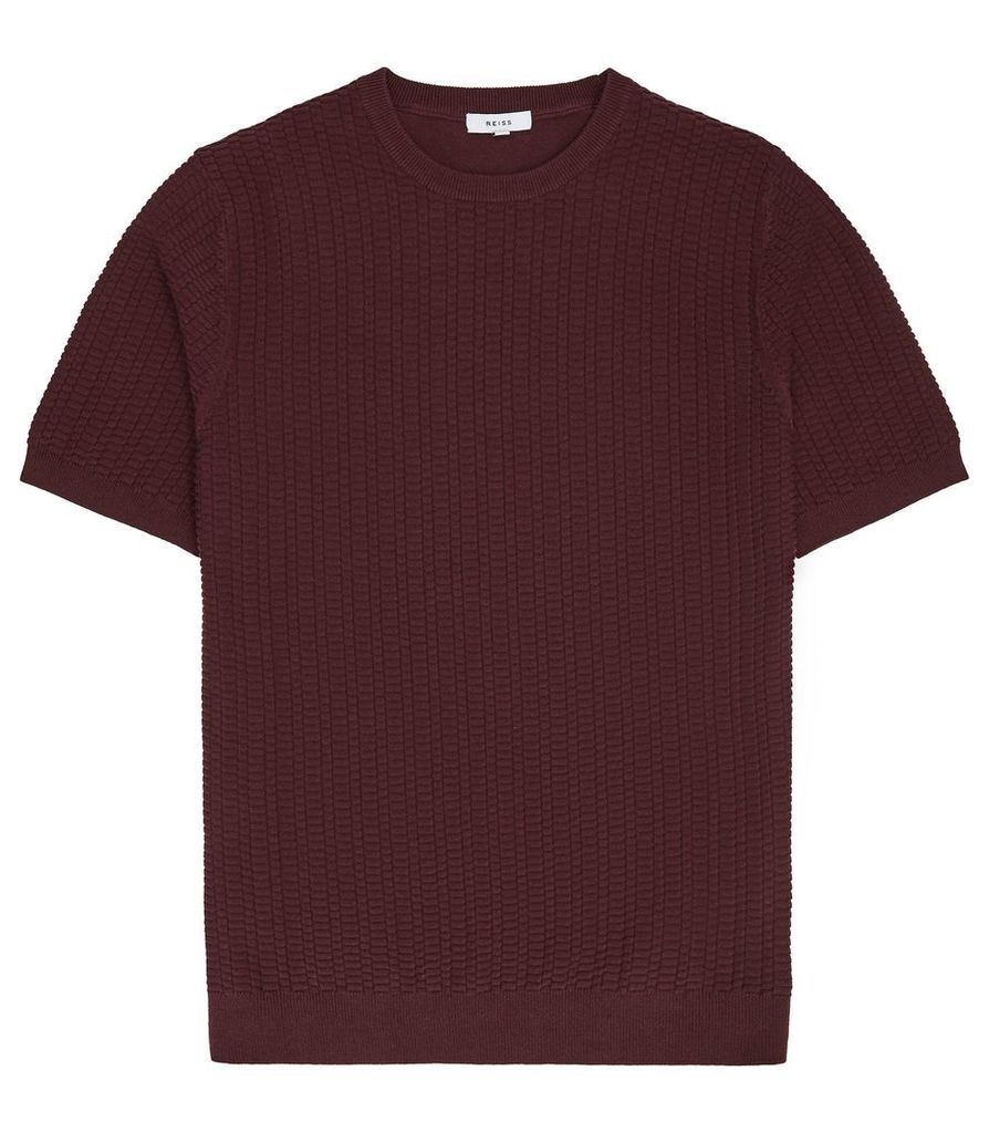 Reiss Casper - Textured Knitted T-shirt in Bordeaux, Mens, Size XXL