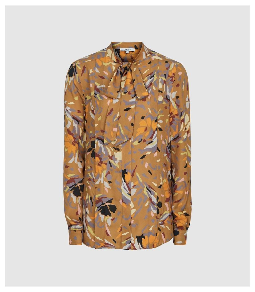 Reiss Elisa - Printed Blouse in Gold, Womens, Size 14