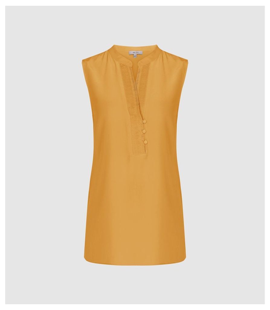 Reiss Cecily - Silk Button Detail Top in Orange, Womens, Size 14