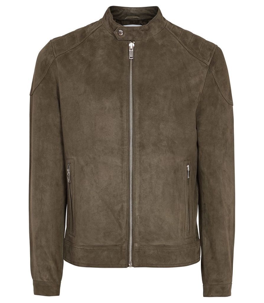 Reiss Pyke - Suede Quilted Jacket in Mushroom, Mens, Size XXL
