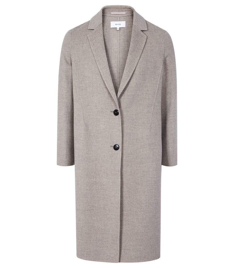 Reiss Berkley - Blind Seam Longline Overcoat in Oatmeal, Womens, Size XL