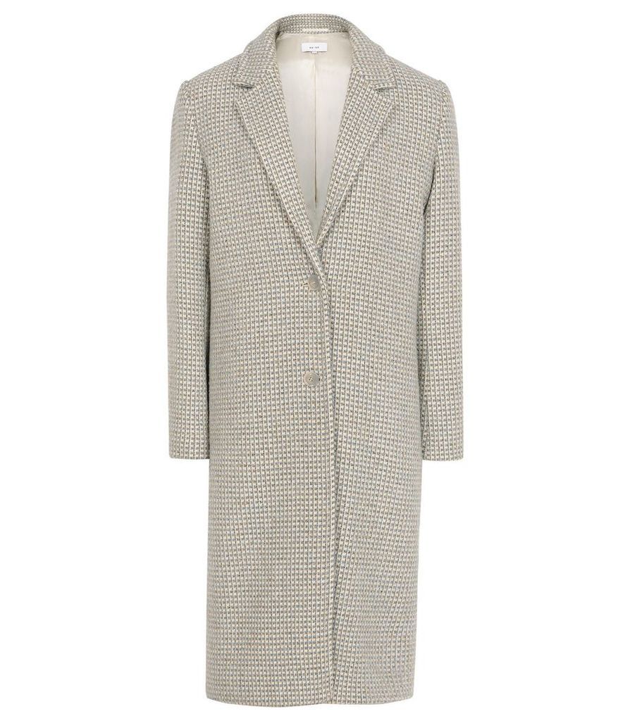Reiss Bentley - Checked Overcoat in Blue/grey, Womens, Size 14