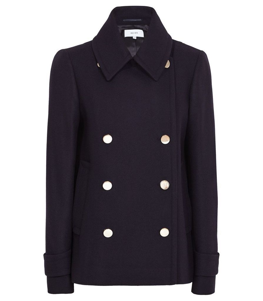 Reiss Becall - Button Detail Pea Coat in Navy, Womens, Size 14