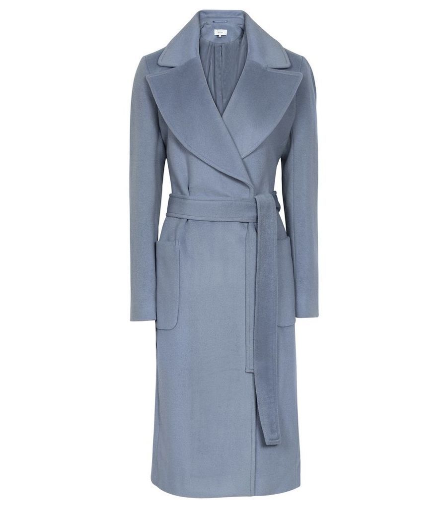 Reiss Faris - Belted Longline Coat in Light Blue, Womens, Size 14