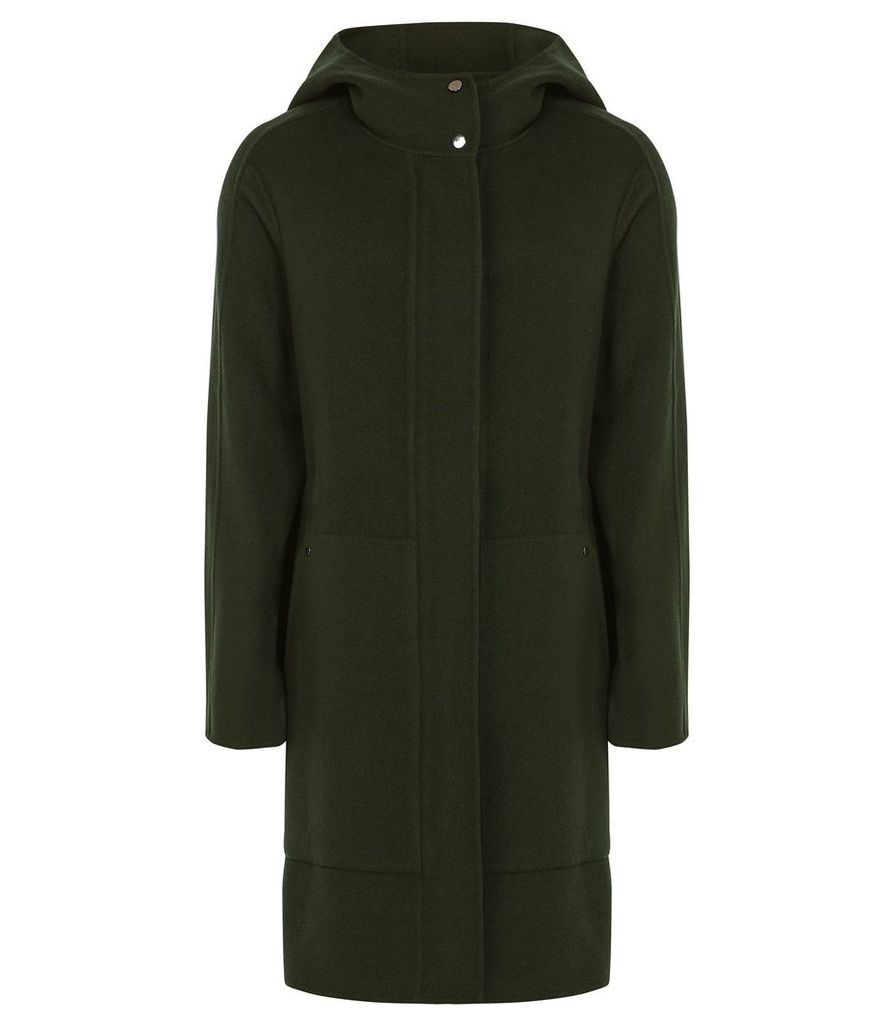 Reiss Delaney - Wool Blend Hooded Coat in Green, Womens, Size 14