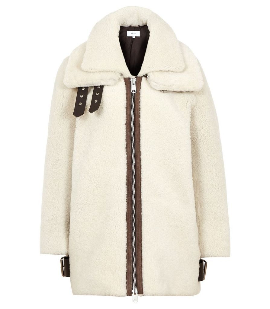 Reiss Isabelle - Shearling Coat in Neutral, Womens, Size XL