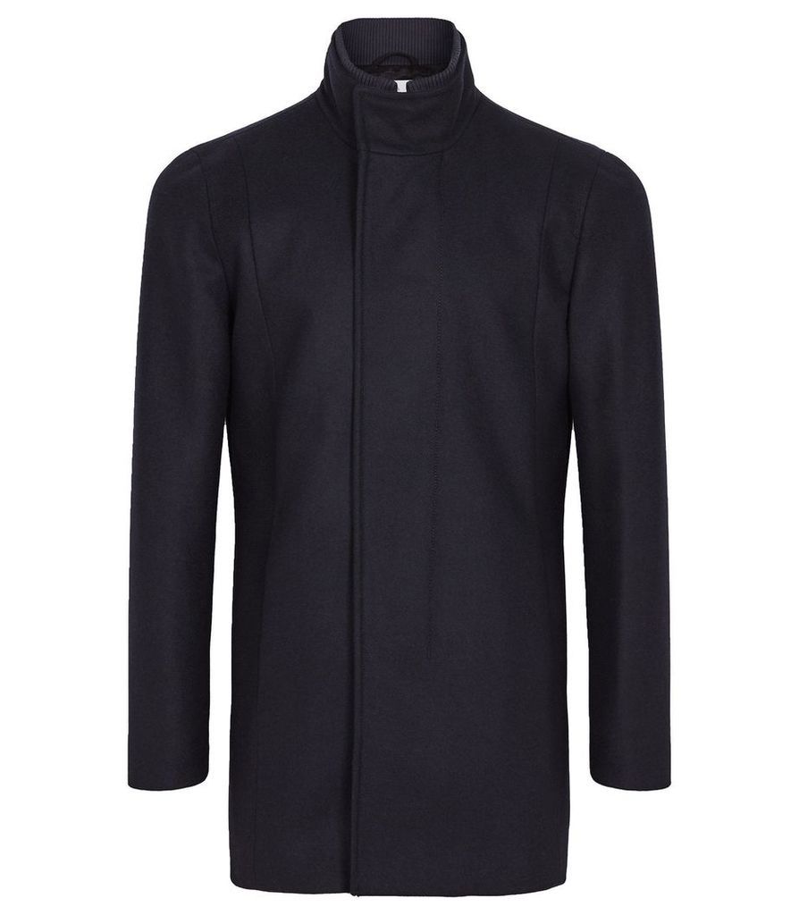 Reiss Angelo - Wool Blend Mid Length Coat in Navy, Mens, Size XXL