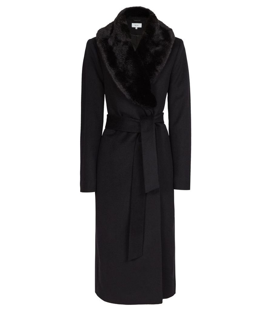 Reiss Orson - Detachable Faux-fur Collar Coat in Black, Womens, Size 14