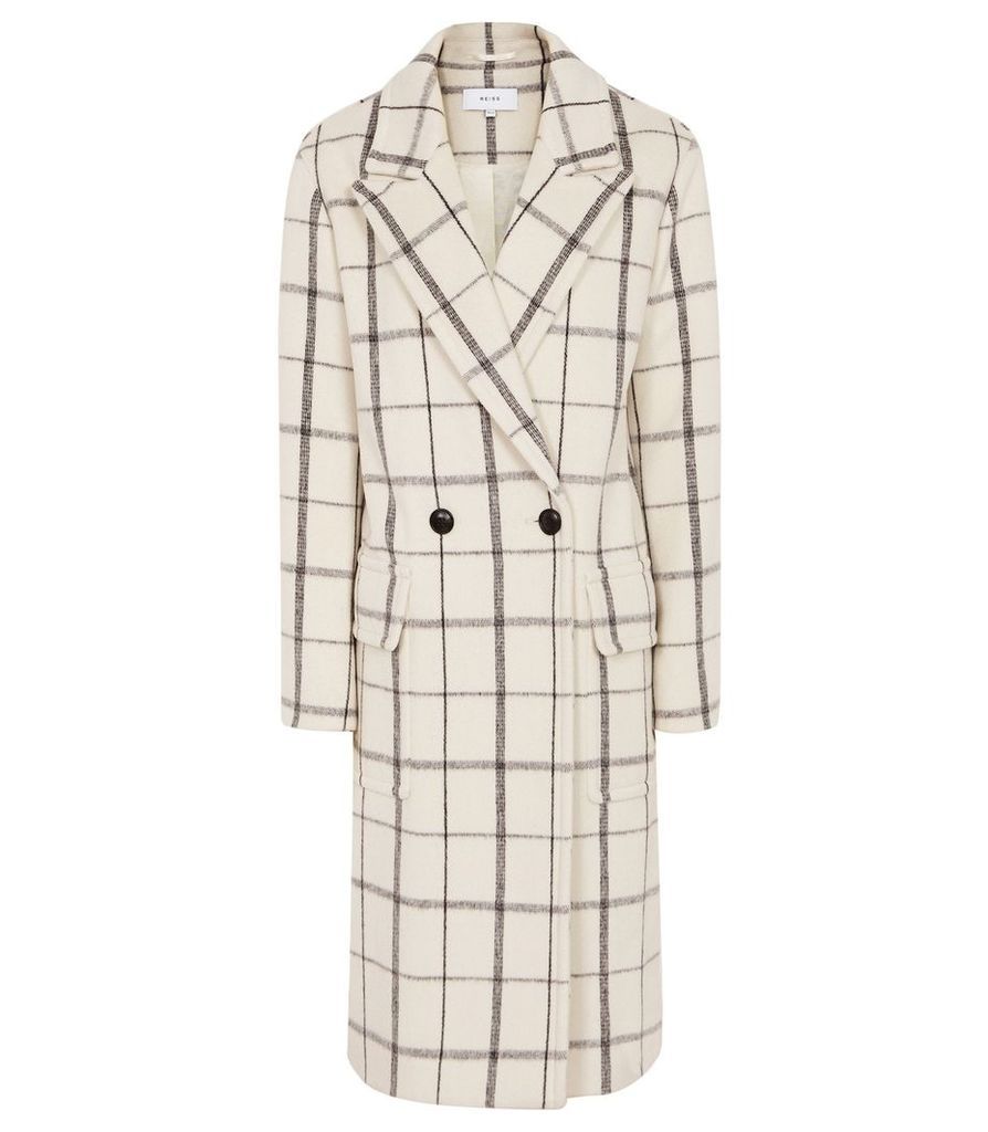 Reiss Atticus - Windowpane Check Overcoat in Cream, Womens, Size 14