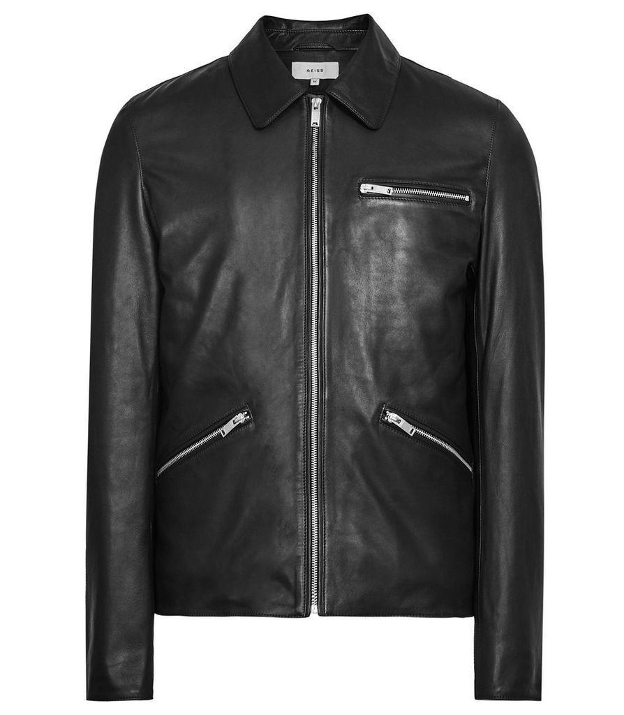 Reiss Williams - Internally Wadded Leather Jacket in Black, Mens, Size XXL