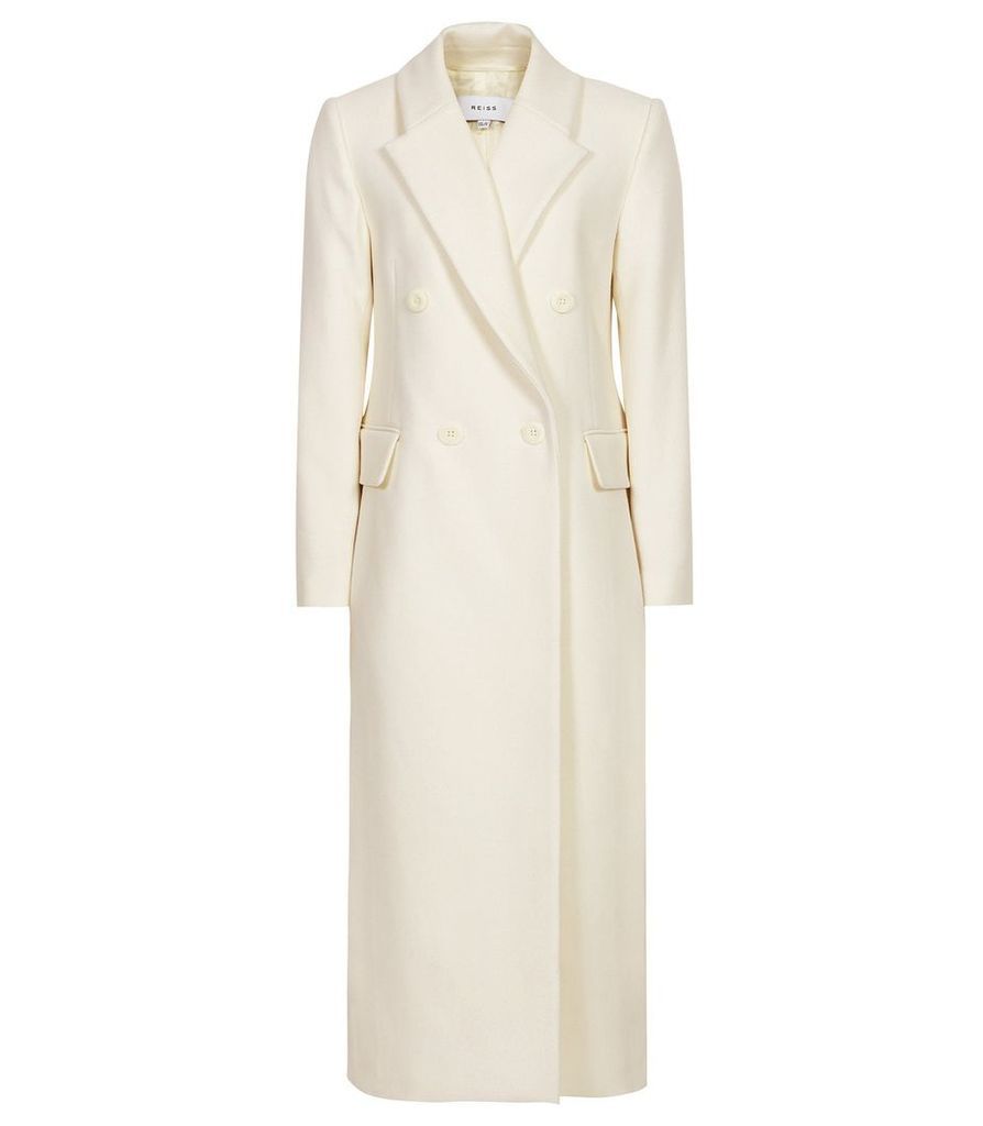 Reiss Grayson - Long Line Double Breasted Coat in White, Womens, Size 14