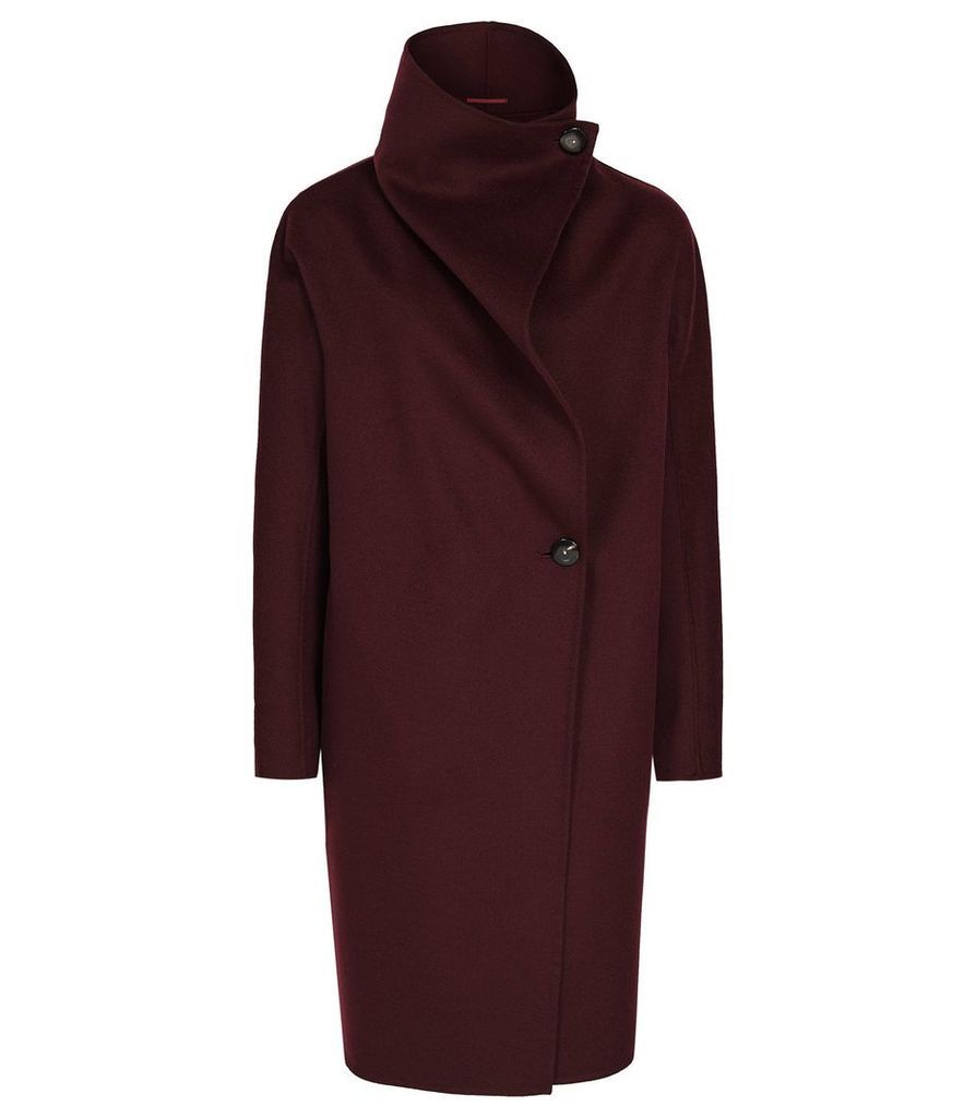 Reiss Antonia - Wrap Collar Coat in Berry, Womens, Size XL