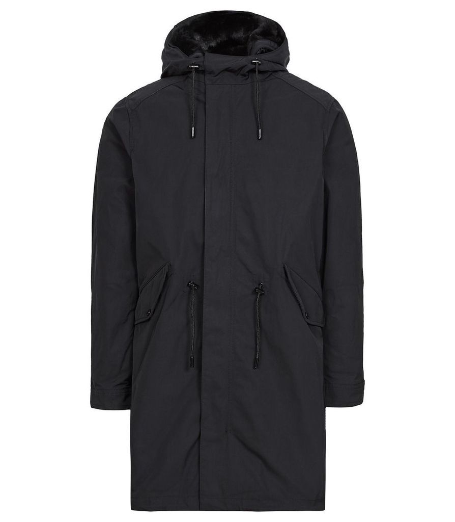 Reiss Kielder - Longline Hooded Coat in Navy, Mens, Size XXL
