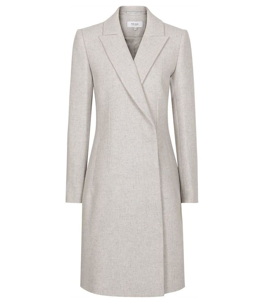 Reiss Santhia - Wool Blend Double Breasted Coat in Grey Melange, Womens, Size 14