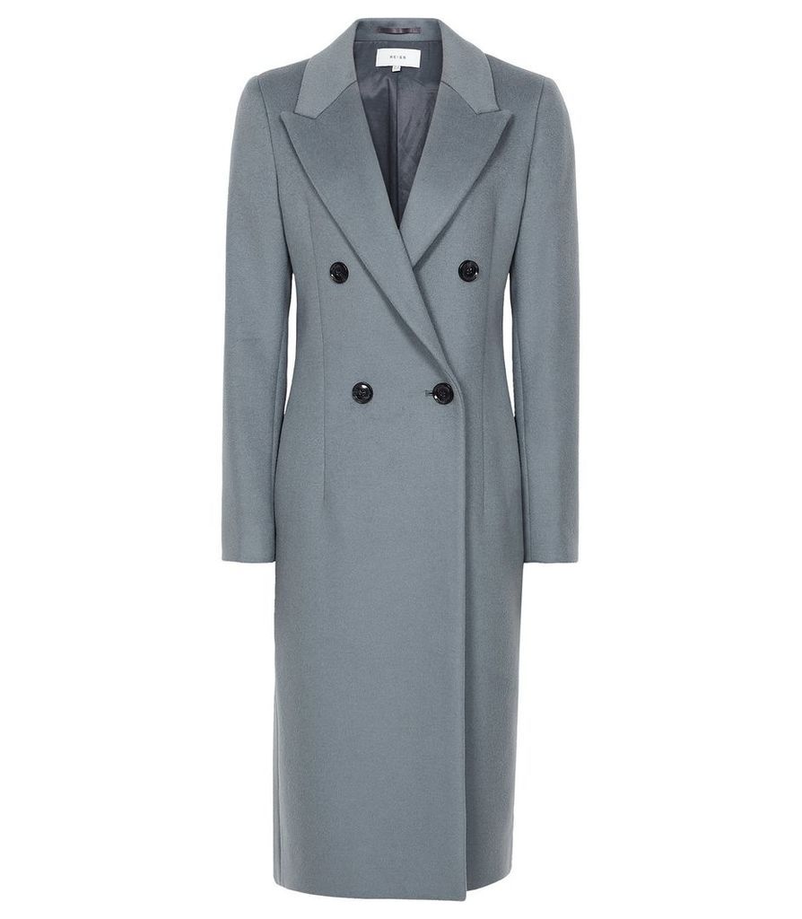 Reiss Heston - Longline Double Breasted Coat in Slate, Womens, Size 14
