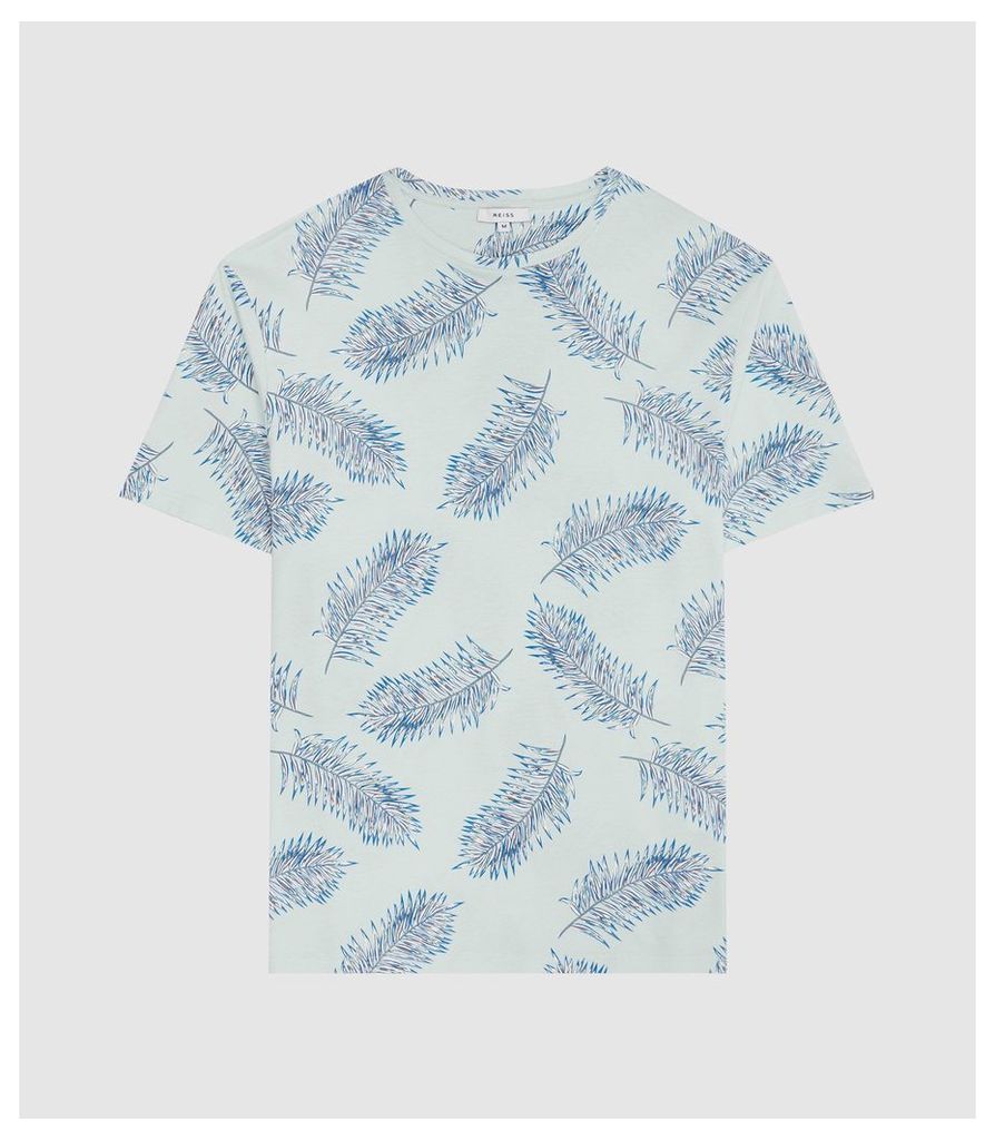 Reiss Rio - Feather Printed T-shirt in Soft Blue, Mens, Size XXL