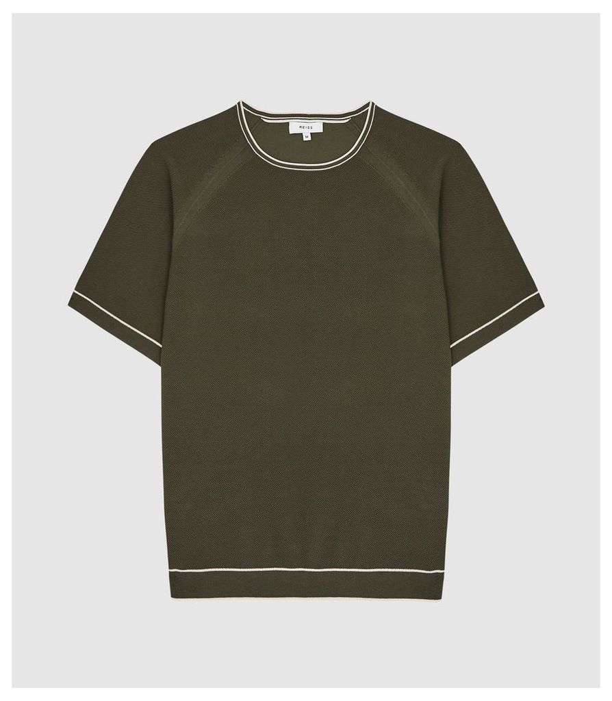Reiss Kyle - Tipped Pique Crew Neck Top in Sage, Mens, Size XXL