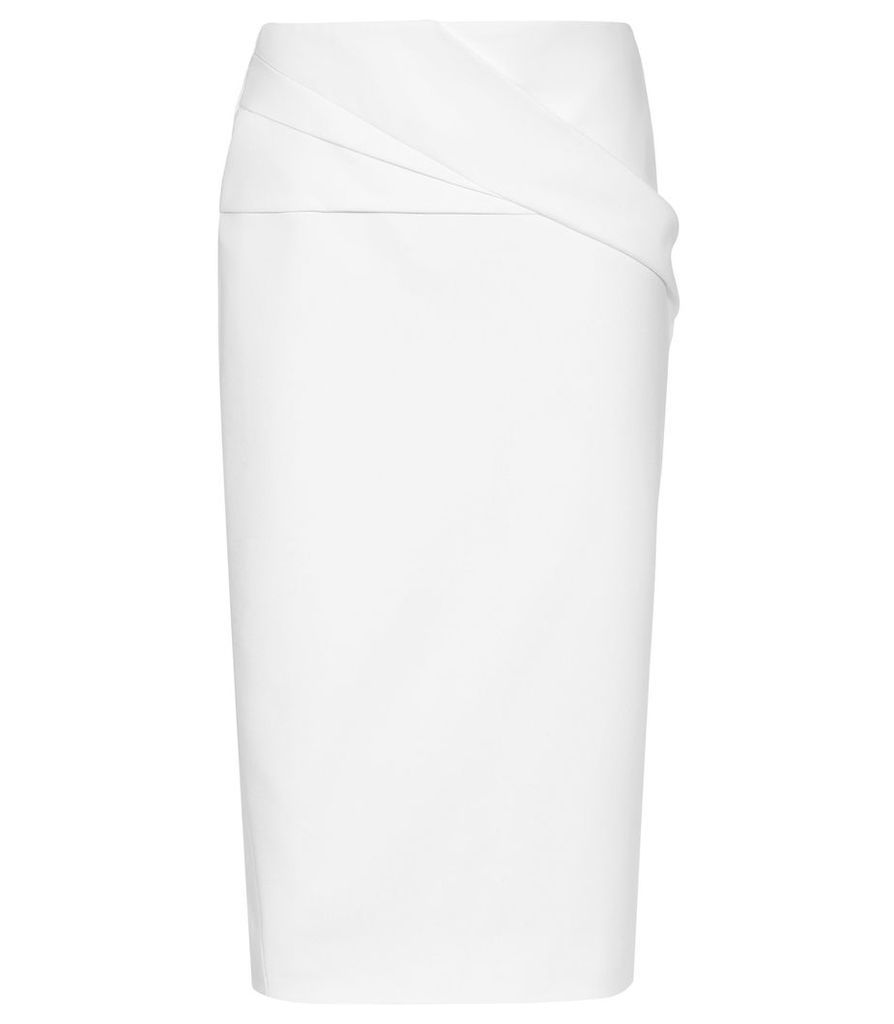 Reiss Icia - Pleat Front Jersey Pencil Skirt in Off White, Womens, Size 14
