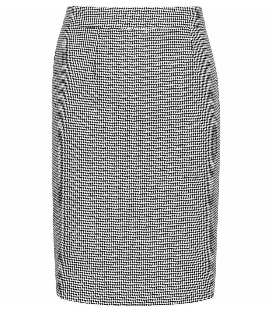 Reiss Perla Skirt - Puppytooth Pencil Skirt in Black/white, Womens, Size 14