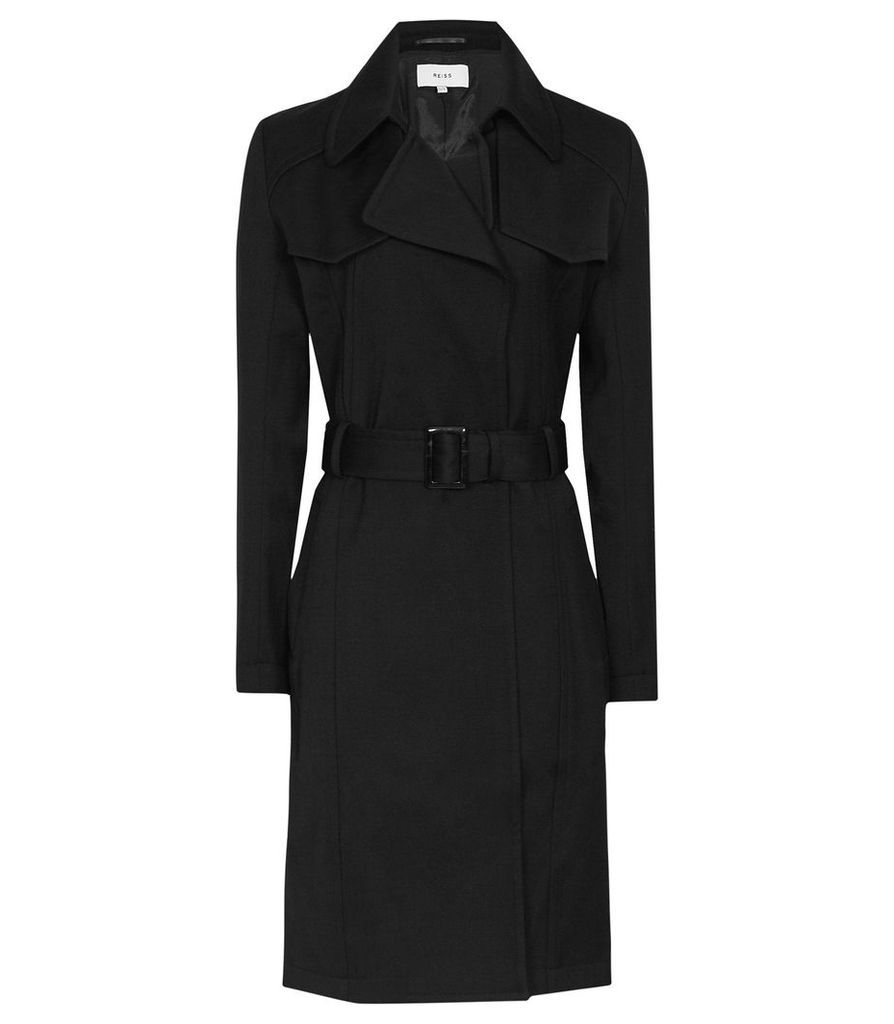 Reiss Hurley - Belted Mac in Black, Womens, Size 14