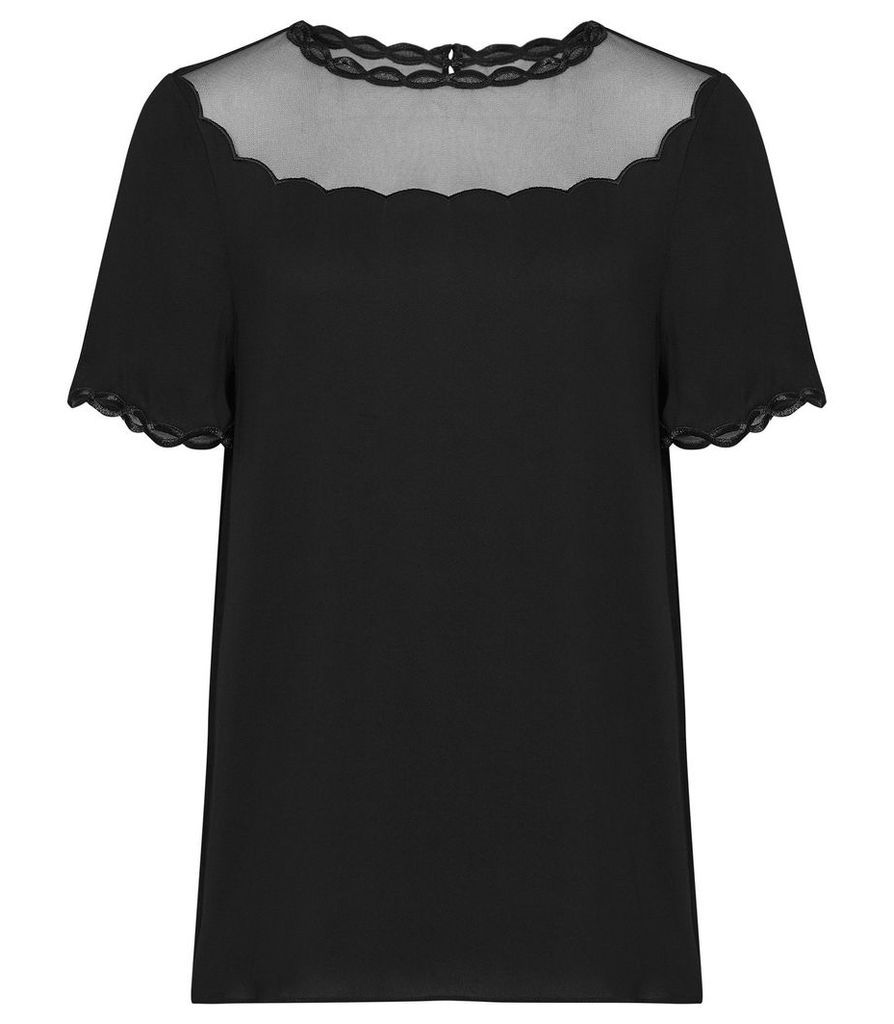 Reiss Asia - Sheer Detail Top in Black, Womens, Size 14