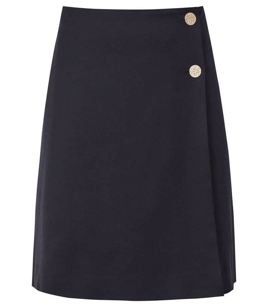 Reiss Tally Skirt - Tailored Wrap Skirt in Navy, Womens, Size 14