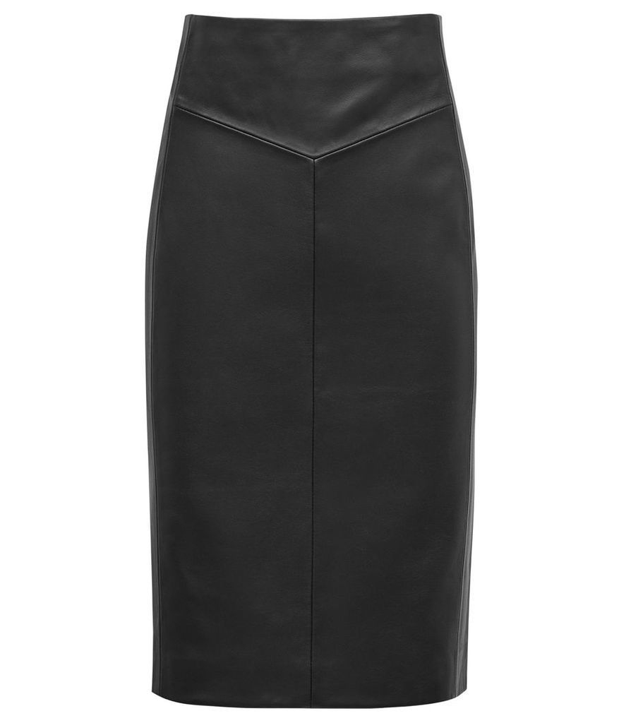 Reiss Megan - Leather Pencil Skirt in Black, Womens, Size 14