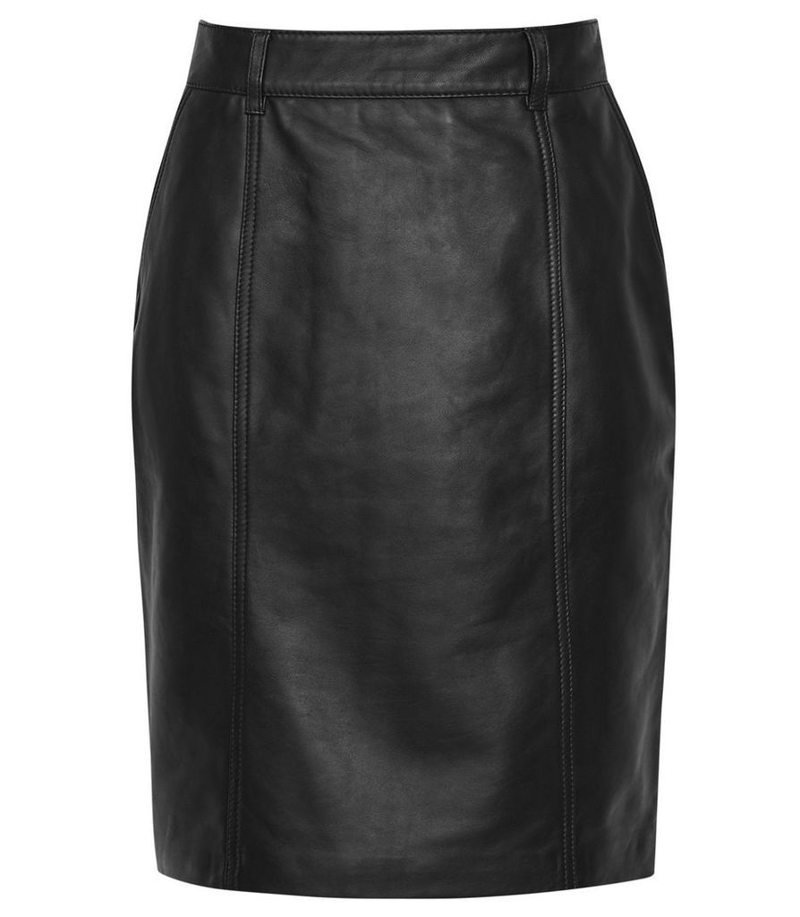 Reiss Kara - Leather Pencil Skirt in Black, Womens, Size 14