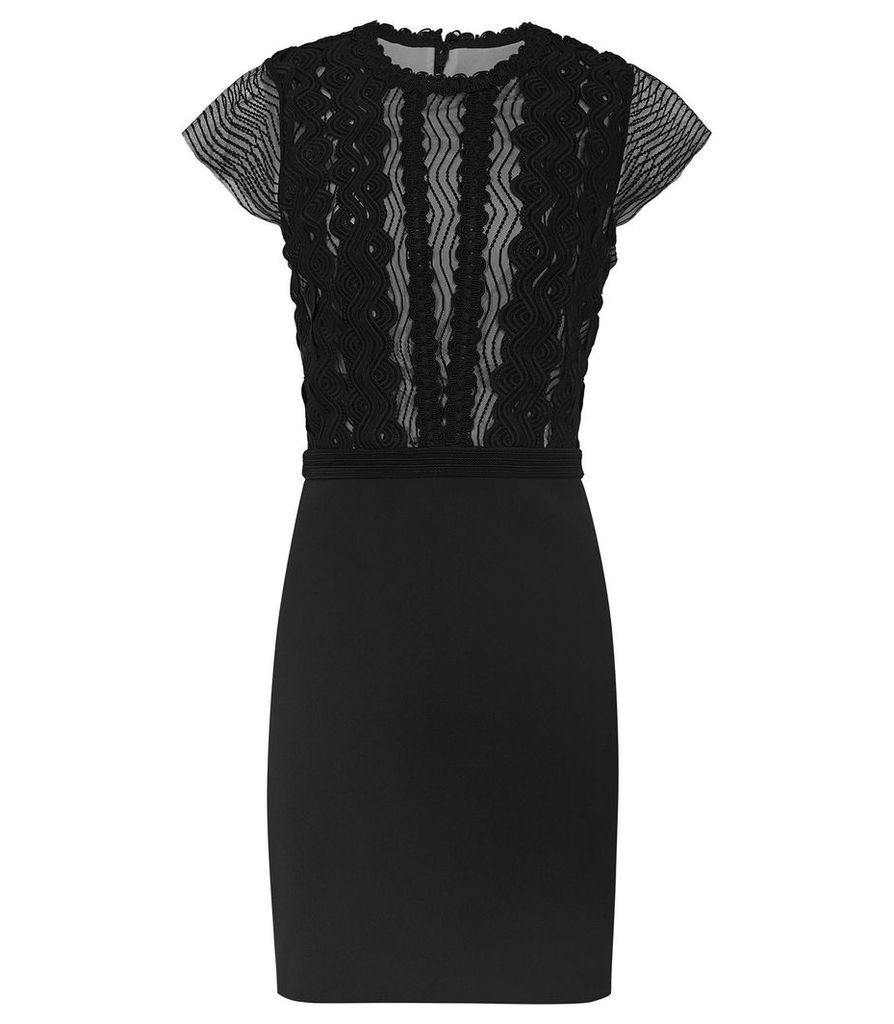 Reiss Veriana - Lace Bodice Dress in Black, Womens, Size 16