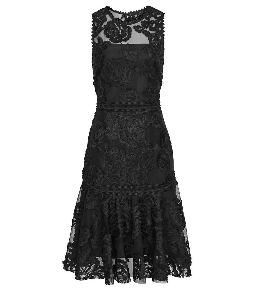 Reiss Adia - Lace Asymmetric Hem Dress in Black, Womens, Size 16