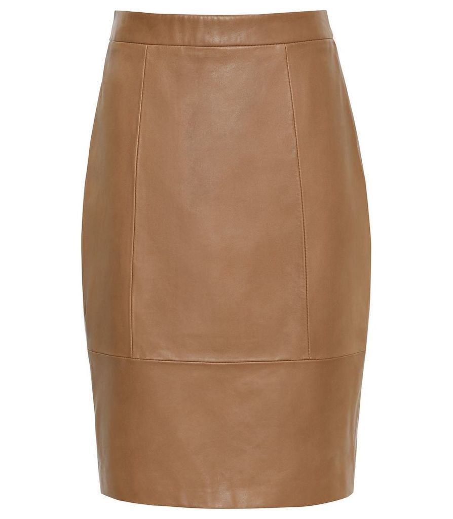 Reiss Kristen - Leather Skirt in Tan, Womens, Size 14
