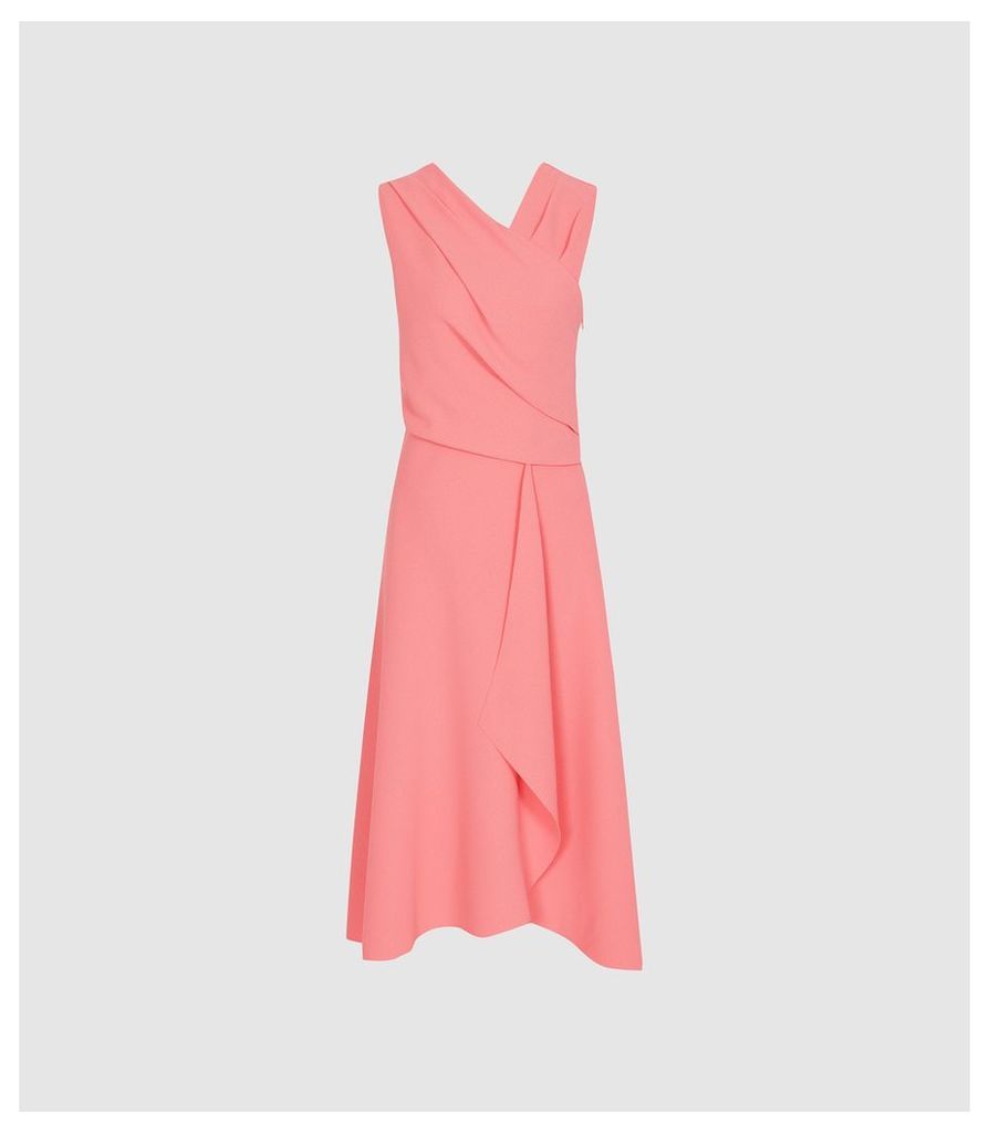 Reiss Marling - Wrap Front Midi Dress in Pink, Womens, Size 16