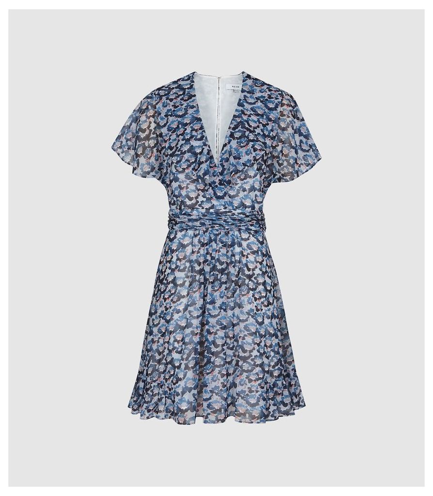 Reiss Amy - Floral Printed Day Dress in Blue, Womens, Size 16